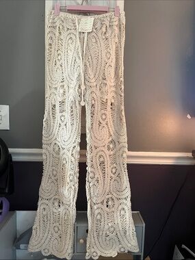 Crochet Wide-Leg Pants - Cream